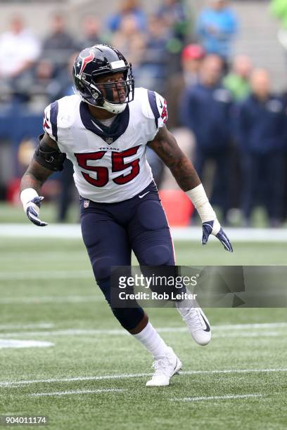 Benardrick McKinney of the Houston Texans in action during the game against the Seattle Seahawks at CenturyLink Field on October 29, 2017 in Seattle,...