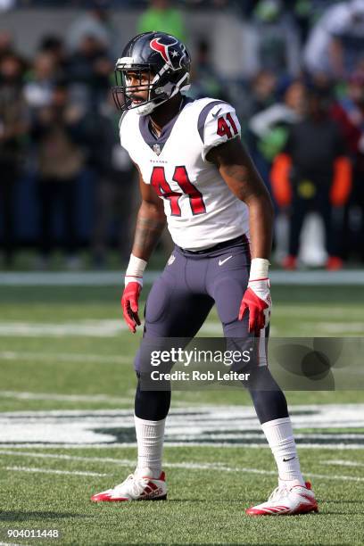 Zach Cunningham of the Houston Texans in action during the game against the Seattle Seahawks at CenturyLink Field on October 29, 2017 in Seattle,...