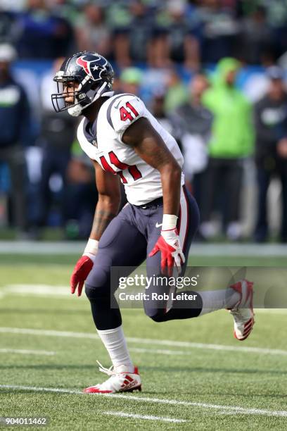 Zach Cunningham of the Houston Texans in action during the game against the Seattle Seahawks at CenturyLink Field on October 29, 2017 in Seattle,...