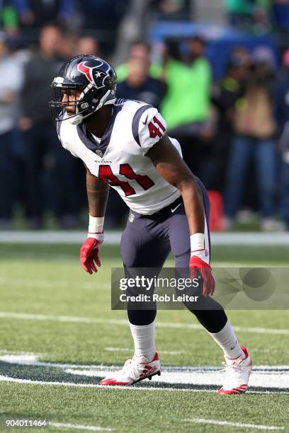 Zach Cunningham of the Houston Texans in action during the game against the Seattle Seahawks at CenturyLink Field on October 29, 2017 in Seattle,...