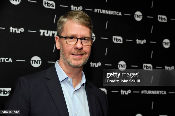 President of truTV Chris Linn poses in the green room during the TCA Turner Winter Press Tour 2018 Presentation at The Langham Huntington, Pasadena...