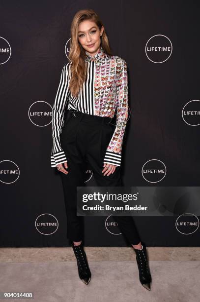 Gigi Hadid celebrates Yolanda Hadid's birthday and the premiere of her new Lifetime show, "Making A Model With Yolanda Hadid," with friends and...