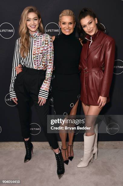 Yolanda Hadid and her daughters Gigi Hadid and Bella Hadid celebrate her birthday and the premiere of her new Lifetime show, "Making A Model With...