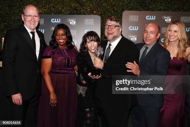 Actors Richard Jenkins, Octavia Spencer and Sally Hawkins, director Guillermo del Toro and producer J. Miles Dale, winners of Best Picture for 'The...