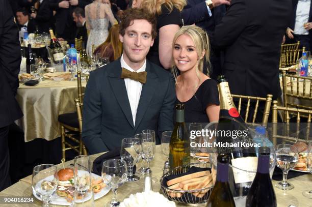 Actor Thomas Middleditch and set costumer Mollie Gates attend Moet & Chandon celebrate The 23rd Annual Critics' Choice Awards at Barker Hangar on...