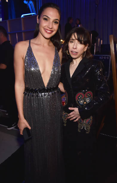 Actors Gal Gadot and Sally Hawkins attend The 23rd Annual Critics' Choice Awards at Barker Hangar on January 11, 2018 in Santa Monica, California.