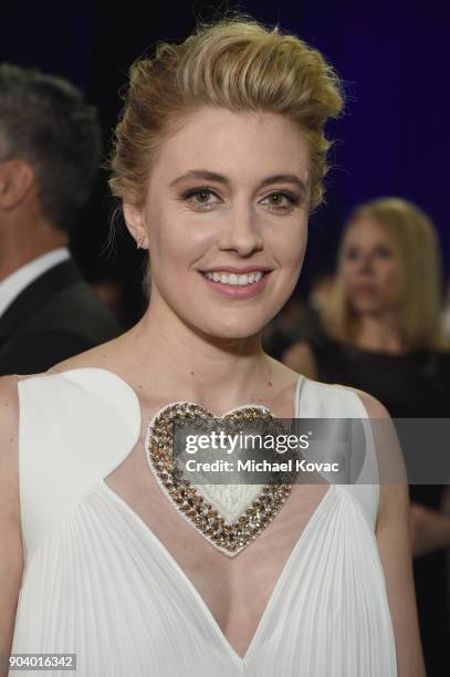 Director-writer Greta Gerwig attends Moet & Chandon celebrate The 23rd Annual Critics' Choice Awards at Barker Hangar on January 11, 2018 in Santa...