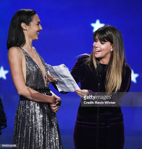 Actor Gal Gadot and director Patty Jenkins accept Best Action Movie for 'Wonder Woman' onstage during The 23rd Annual Critics' Choice Awards at...