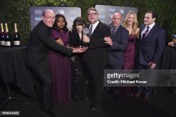 Actor Richard Jenkins, actor Octavia Spencer, Sally Hawkins, Guillermo del Toro, producer J. Miles Dale, writer Vanessa Taylor, and actor Michael...