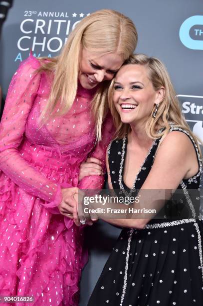 Actors Nicole Kidman and Reese Witherspoon, recipients of the Best Limited Series award for 'Big Little Lies', pose in the press room during The 23rd...