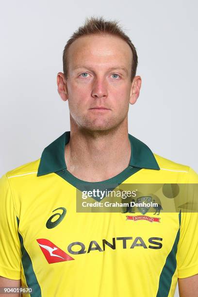 Cameron White of Australia poses during an Australia One Day International headshots session at the Melbourne Cricket Ground on January 12, 2018 in...