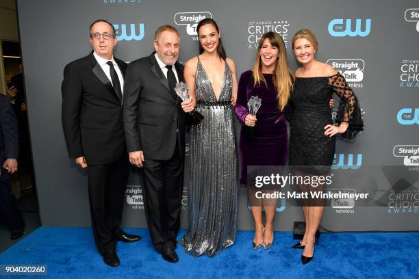 Producers Richard Suckle and Charles Roven, actor Gal Gadot, director Patty Jenkins and producer Deborah Snyder, winners of Best Action Movie, pose...