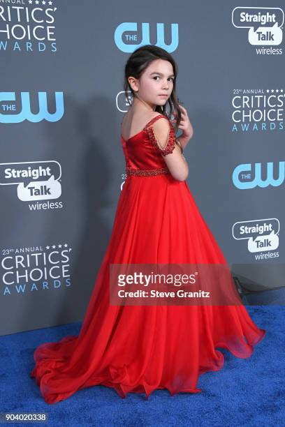 Actor Brooklynn Prince poses with the award for Best Young Performer for 'The Florida Project', in the press room during The 23rd Annual Critics'...
