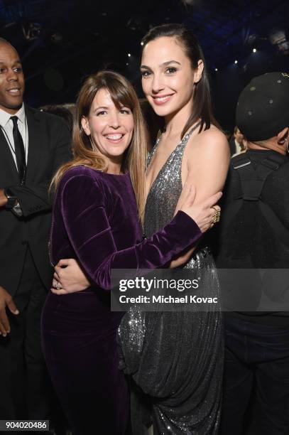 Director-writer Patty Jenkins and honoree Gal Gadot attend Moet & Chandon celebrate The 23rd Annual Critics' Choice Awards at Barker Hangar on...