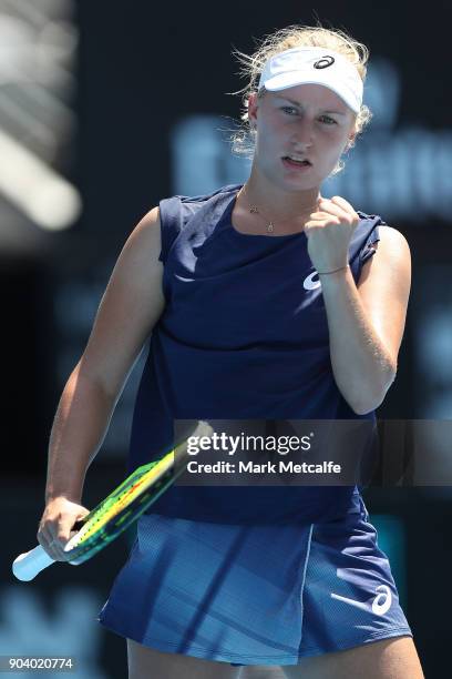 Daria Gavrilova of Australia celebrates winning set point in her semi final match against Ashleigh Barty of Australia during day six of the 2018...