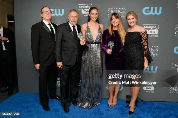 Producers Richard Suckle and Charles Roven, actor Gal Gadot, director Patty Jenkins, and Connie Nielsen, recipients of the Best Action Movie award...