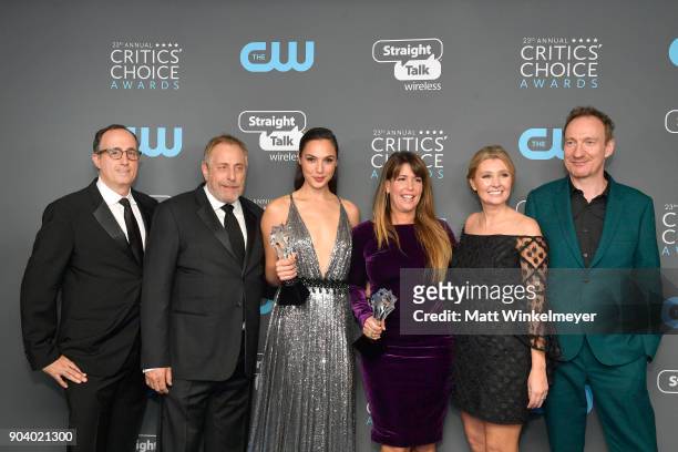Producers Richard Suckle and Charles Roven, actor Gal Gadot, director Patty Jenkins and producer Deborah Snyder and actor David Thewlis, winners of...