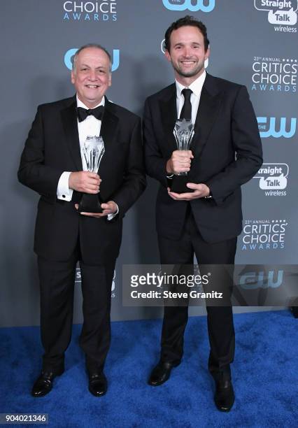 Joe Letteri and Dan Lemmon, winners of Best Visual Effects for 'War for the Planet of the Apes,' pose in the press room during The 23rd Annual...