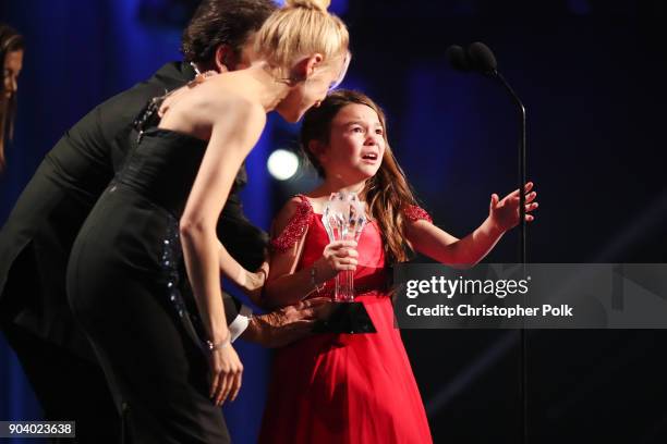 Actor Brooklynn Prince accepts Best Young Actor/Actress award for 'The Florida Project' onstage during The 23rd Annual Critics' Choice Awards at...