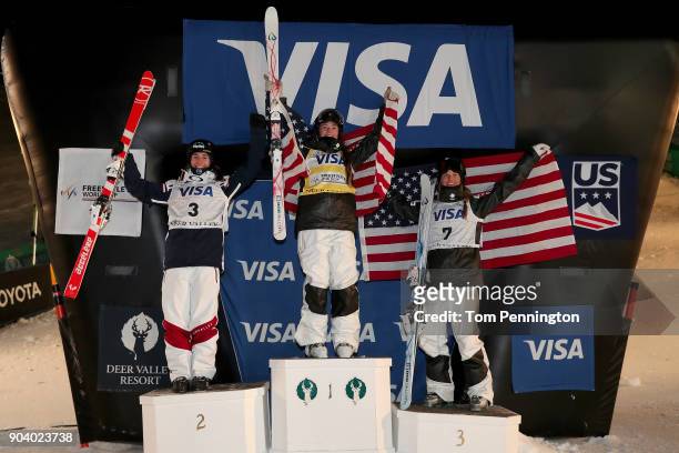 Perrine Laffont of France in second place, Jaelin Kauf of the United States in first place and Morgan Schild of the United States in third place...