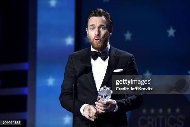 Actor Ewan McGregor accepts Best Actor in a Movie/Limited Series for 'Fargo' onstage during The 23rd Annual Critics' Choice Awards at Barker Hangar...