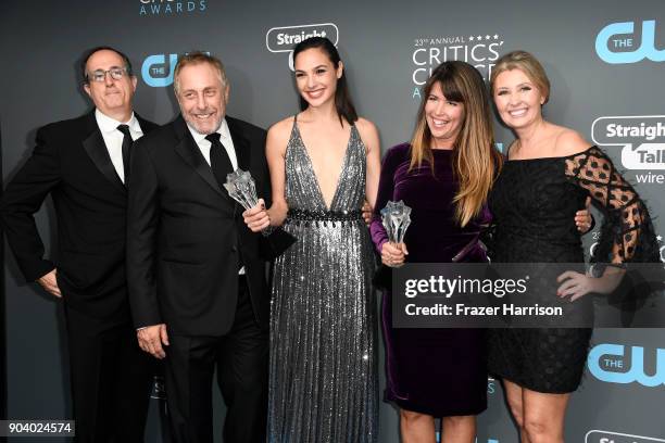 Producers Richard Suckle and Charles Roven, actor Gal Gadot, director Patty Jenkins and producer Deborah Snyder, winners of Best Action Movie, pose...