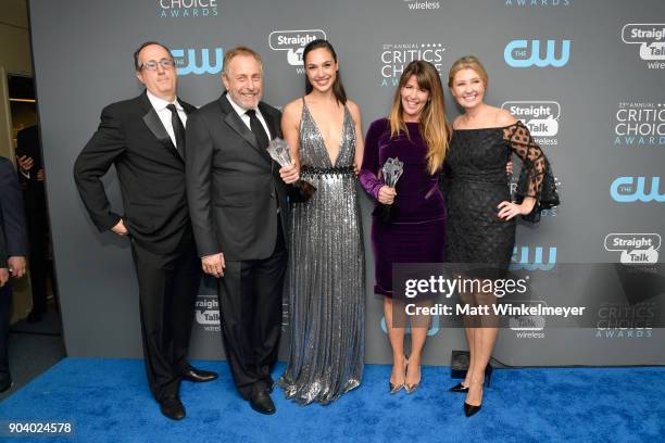 Producers Richard Suckle and Charles Roven, actor Gal Gadot, director Patty Jenkins, and Connie Nielsen, recipients of the Best Action Movie award...