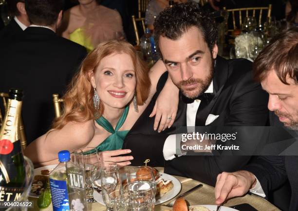 Actor Jessica Chastain and Gian Luca Passi de Preposulo attend The 23rd Annual Critics' Choice Awards at Barker Hangar on January 11, 2018 in Santa...