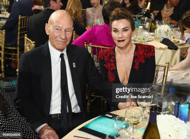 Actor Patrick Stewart and singer Sunny Ozell attend the 23rd Annual Critics' Choice Awards on January 11, 2018 in Santa Monica, California.