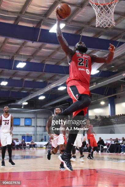 Daniel Ochefu of the Windy City Bulls dunks the ball during the game against the Sioux Falls Skyforce at the NBA G League Showcase Game 13 on January...