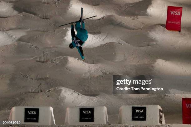 Dmitriy Reikherd of Kazakhstan competes in the Men's Moguls Finals during the 2018 FIS Freestyle Ski World Cup at Deer Valley Resort on January 11,...