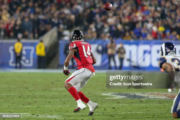 Atlanta Falcons wide receiver Justin Hardy catches the ball during the NFC Wild Card football game between the Atlanta Falcons and the Los Angeles...