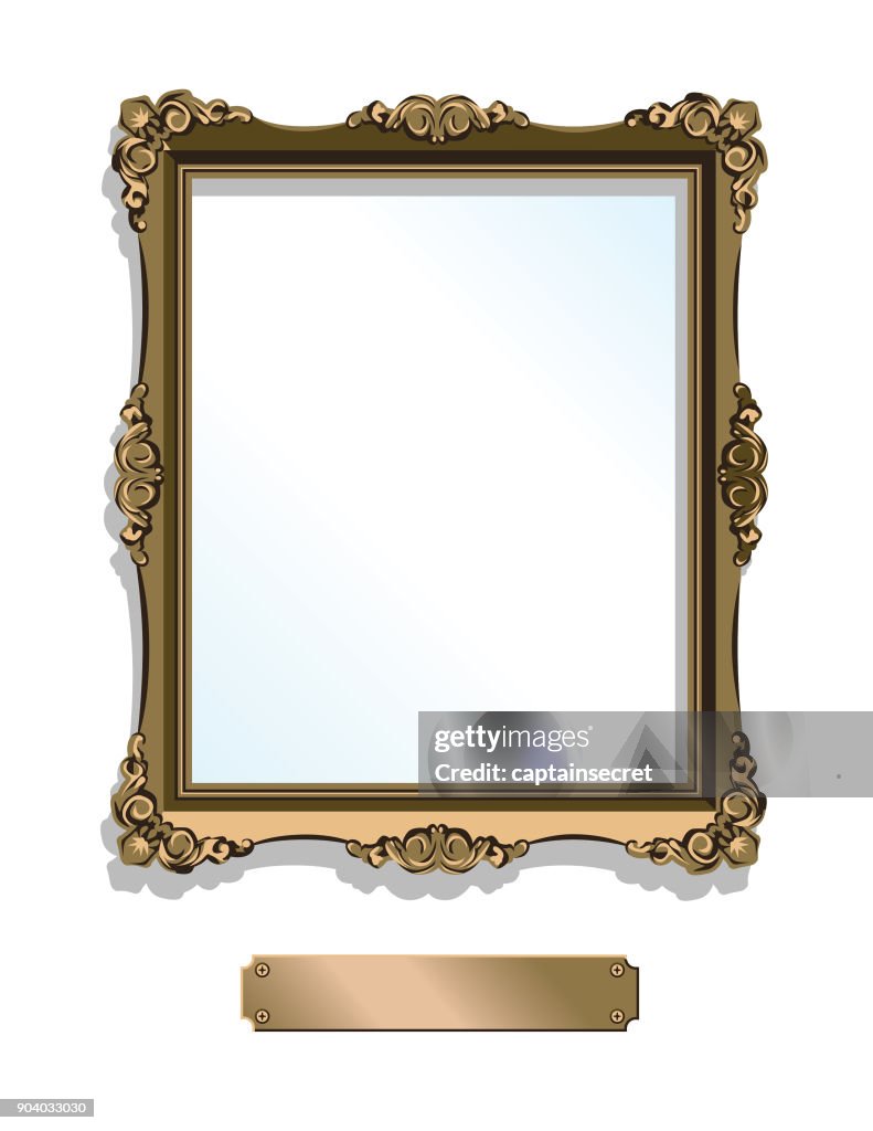 Marco dorado oro con placa aislado sobre blanco - vertical