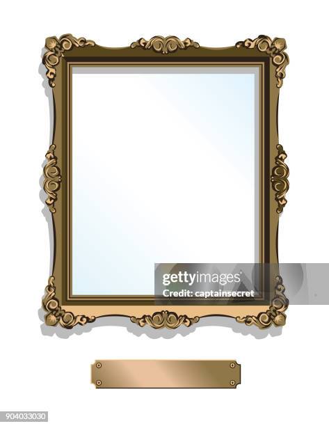 gold gilded frame with plaque isolated on white - vertical - art gallery stock illustrations