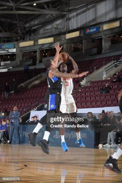 Durand Scott of the Memphis Hustle shoots the ball during the game against the Lakeland Magic NBA G League Showcase Game 14 on January 11, 2018 at...