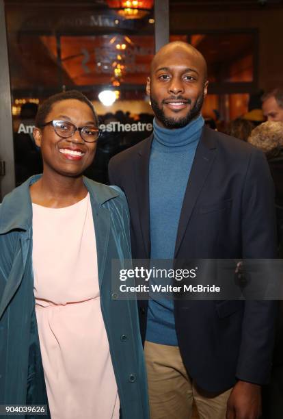 Jireh Breon Holder and guest attend the Broadway Opening Night Performance of "John Lithgow: Stories by Heart" at the American Airlines Theatre on...