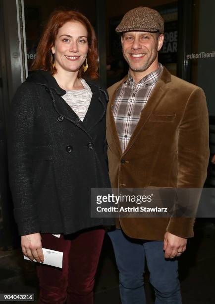 Actors Jessie Austrian and Noah Brody attend opening night of "John Lithgow: Stories By Heart" at American Airlines Theatre on January 11, 2018 in...