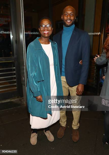 Actor Jireh Breon Holder and guest attend opening night of "John Lithgow: Stories By Heart" at American Airlines Theatre on January 11, 2018 in New...