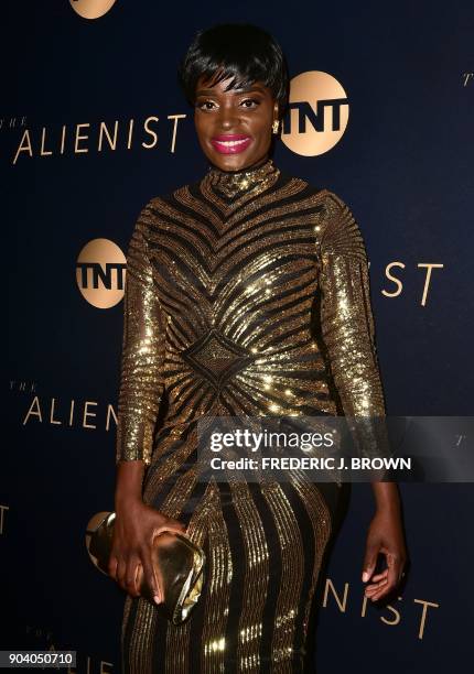 Nimi Adokiye arrives for the premiere of 'The Alienist' in Los Angeles on January 11, 2018. / AFP PHOTO / FREDERIC J. BROWN