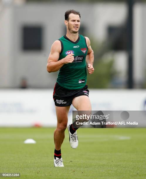 Matt Dea of the Bombers runs during the Essendon Bombers training session at The Hangar on January 12, 2018 in Melbourne, Australia.