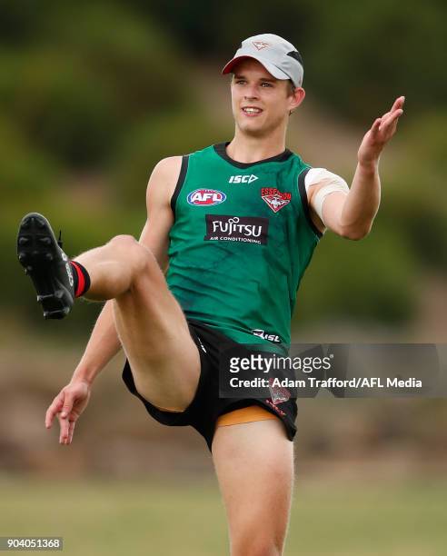 Jordan Houlahan of the Bombers in action during the Essendon Bombers training session at The Hangar on January 12, 2018 in Melbourne, Australia.