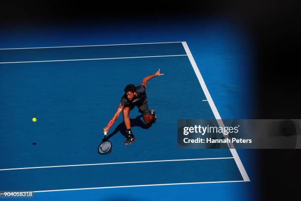 Robin Haase of the Netherlands plays a backhand during his semi final match against Roberto Bautista Agut of Spain during day five of the 2018 ASB...