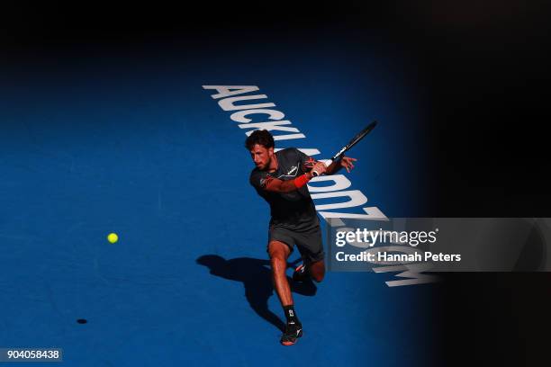 Robin Haase of the Netherlands plays a backhand during his semi final match against Roberto Bautista Agut of Spain during day five of the 2018 ASB...