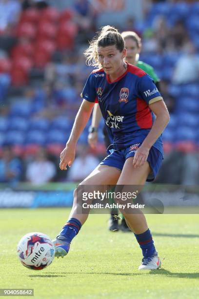 Arin Gilliland of the Jets in action during the round 11 W-League match between the Newcastle Jets and Adelaide United at McDonald Jones Stadium on...