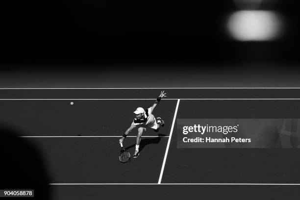Roberto Bautista Agut of Spain plays a backhand during his semi final match against Robin Haase of the Netherlands during day five of the 2018 ASB...