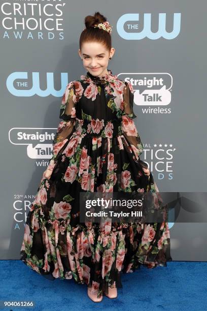 Mckenna Grace attends the 23rd Annual Critics' Choice Awards at Barker Hangar on January 11, 2018 in Santa Monica, California.