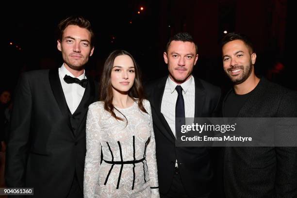 Jameson Burt, Emanuela Postacchini, Luke Evans and guest attend The Alienist - LA Premiere Event at Paramount Studios on January 11, 2018 in...