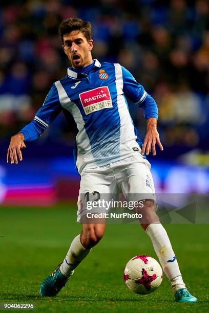 Didac Vila of RCD Espanyol with the ball during the Copa del Rey Round of 16, second leg game between Levante UD and RCD Espanyol at Ciutat de...