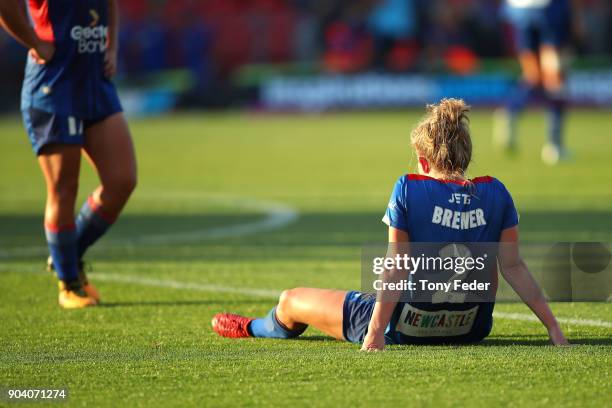 Hannah Brewer of the Jets looks dejected after the game during the round 11 W-League match between the Newcastle Jets and Adelaide United at McDonald...