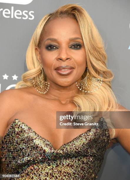 Mary J. Blige arrives at the The 23rd Annual Critics' Choice Awards at Barker Hangar on January 11, 2018 in Santa Monica, California.